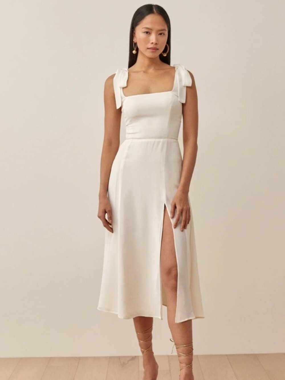 NEW Reformation Cream Ivory Twilight Midi Dress 10